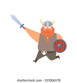 Cute fat viking mascot character set