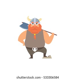 Cute fat viking mascot character set