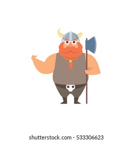 Cute fat viking mascot character set