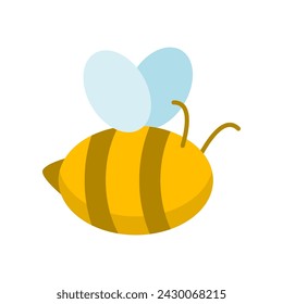 Cute fat yellow bee flying doodle icon flat vector design
