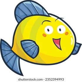 Cute fat yellow blue fish cartoon illustration