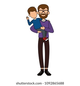 cute father with beard lifting son avatars characters