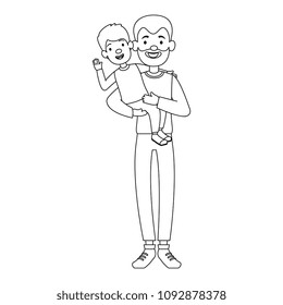 cute father with beard lifting son avatars characters