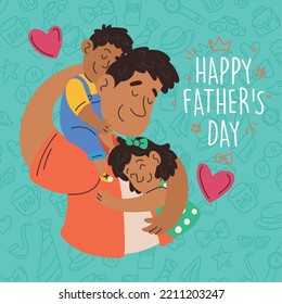 Cute father cartoon playing with his children Happy father day Vector illustration
