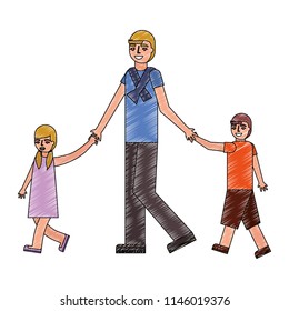 cute father with children avatar character
