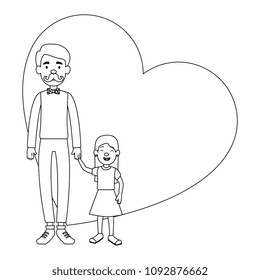 cute father with daughter in heart