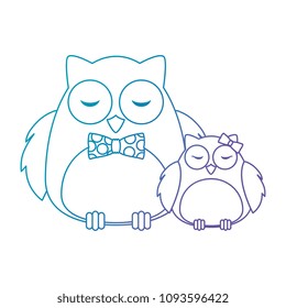 cute father and daughter owls birds characters