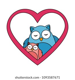 cute father and daughter owls in heart characters