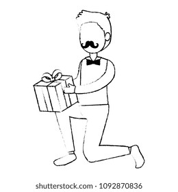 cute father with giftbox avatar character