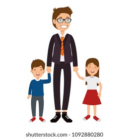 cute father with glasses and kids