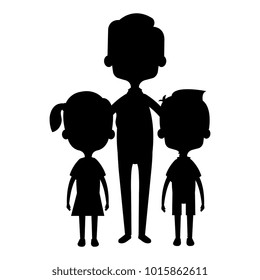 cute father with kids silhouette avatars characters