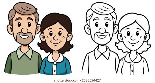 Cute Father And Mother At Family's Day Cartoon Coloring Page For Kids