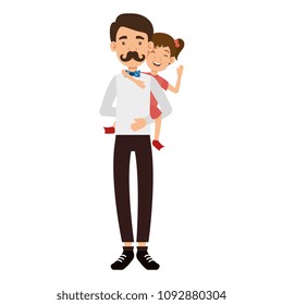 cute father with mustache lifting daughter avatars characters