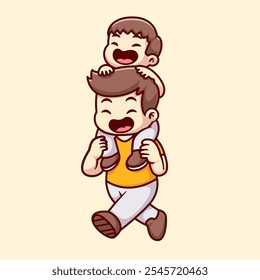 Pai Bonito Jogando Com Filho Ilustração De Ícone De Vetor De Desenho Animado. 
Ícone De Feriado De Pessoas Conceito Isolado Vetor Premium. Plano 
Estilo de Desenho Animado 