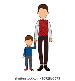 cute father with son avatars characters