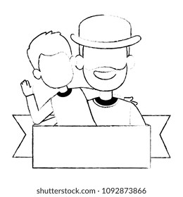 cute father with son avatars characters
