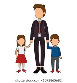 cute father with son and daughter