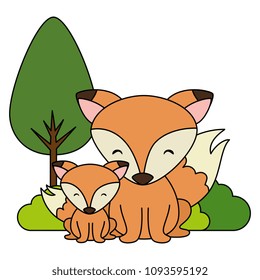 cute father and son foxes characters