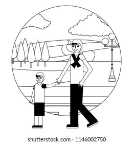 cute father with son in landscape