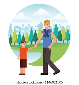 cute father with son in landscape