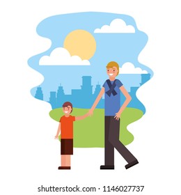 cute father with son in landscape