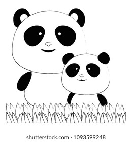cute father and son panda bears characters