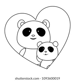 cute father and son panda bears in heart characters