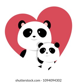 cute father and son panda bears in heart characters