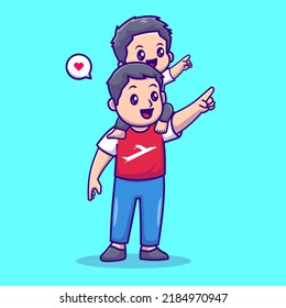 Cute Father And Son Pointing On Sky Cartoon Vector Icon Illustration. People Holiday Icon Concept Isolated Premium Vector. Flat Cartoon Style