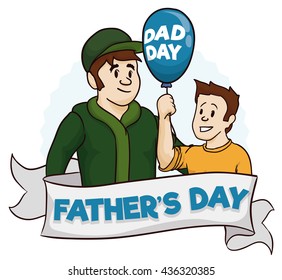 Cute father and son poster with both having good time together in Father's Day.