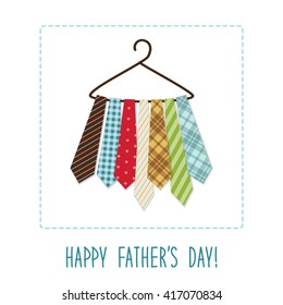 Cute Fathers Day background with different ties on hanger and hand written text for your decoration