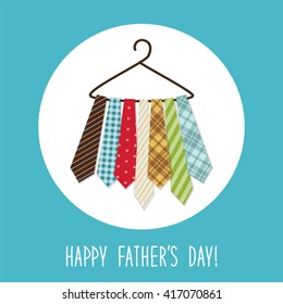 Cute Fathers Day background with different ties on hanger and hand written text for your decoration