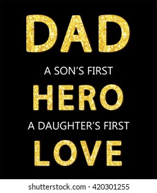 Cute Father's Day card with golden glitter letters for your decoration