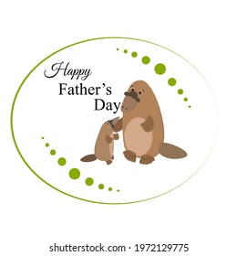 Cute Father's Day card with platypuses and green elements