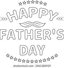 Cute Father's day coloring pages for kids, outline vector illustration easy to color, black and white activity worksheet