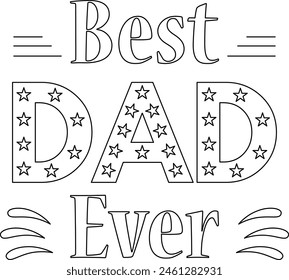 Cute Father's day coloring pages for kids, outline vector illustration easy to color, black and white activity worksheet