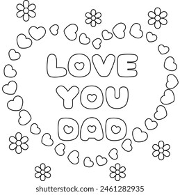 Cute Father's day coloring pages for kids, outline vector illustration easy to color, black and white activity worksheet