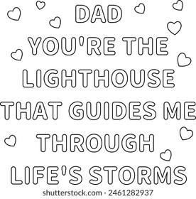 Cute Father's day coloring pages for kids, outline vector illustration easy to color, black and white activity worksheet