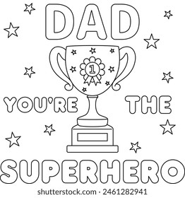 Cute Father's day coloring pages for kids, outline vector illustration easy to color, black and white activity worksheet