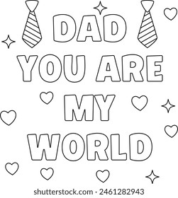 Cute Father's day coloring pages for kids, outline vector illustration easy to color, black and white activity worksheet