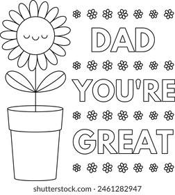 Cute Father's day coloring pages for kids, outline vector illustration easy to color, black and white activity worksheet