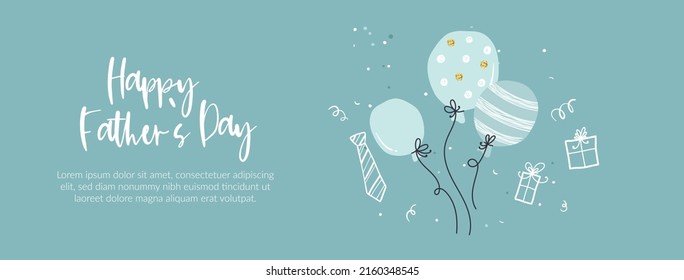 Cute Father's Day design, hand drawn doodles, gift boxes, balloons, confetti - great for banners, wallpapers, cards, image covers - vector