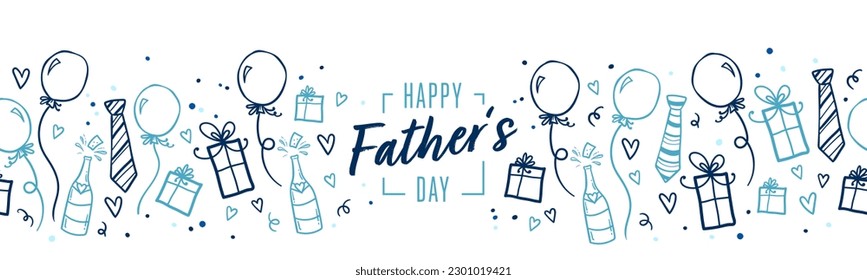 Cute Father's Day design, hand drawn doodles, gift boxes, balloons, confetti - great for banners, wallpapers, cards, image covers - vector
