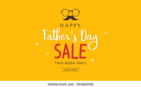 Cute father's day sale banner on orange background, vector illustration. 