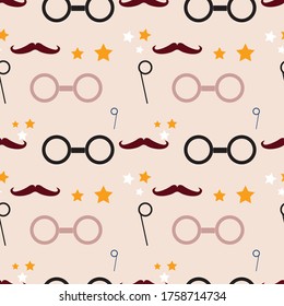 Cute father's day seamless pattern mustache, dot in bright background.  Can use for print, template, fabric, presentation, textile, banner, poster, wallpaper, digital paper.
