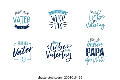 Cute Father's Day typography elements in german saying "Happy Father's Day", "Best Dad in the world" - great for cards, invitations, banners.
