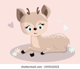 Cute Fawn. Funny Baby Deer.Set Fawn