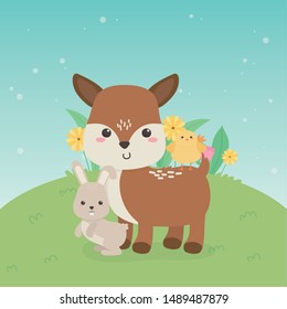 cute fawn and rabbit animals farm characters