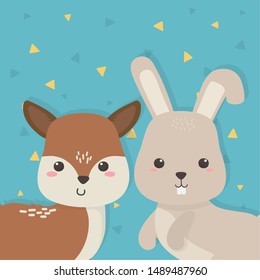 cute fawn and rabbit animals farm characters