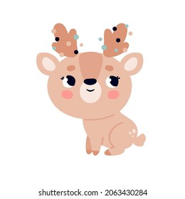 A cute fawn is sitting. Vector clipart isolated with a deer